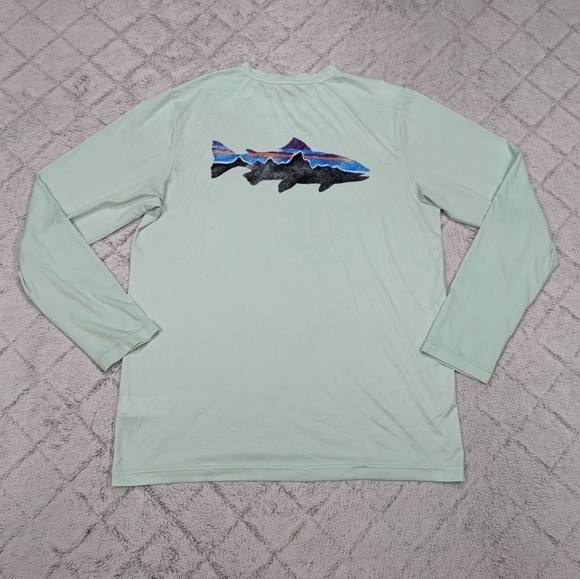 Patagonia Other - Patagonia Shirt Men's M Green Light Graphic Tech Fish Tee Fitz Roy Trout 